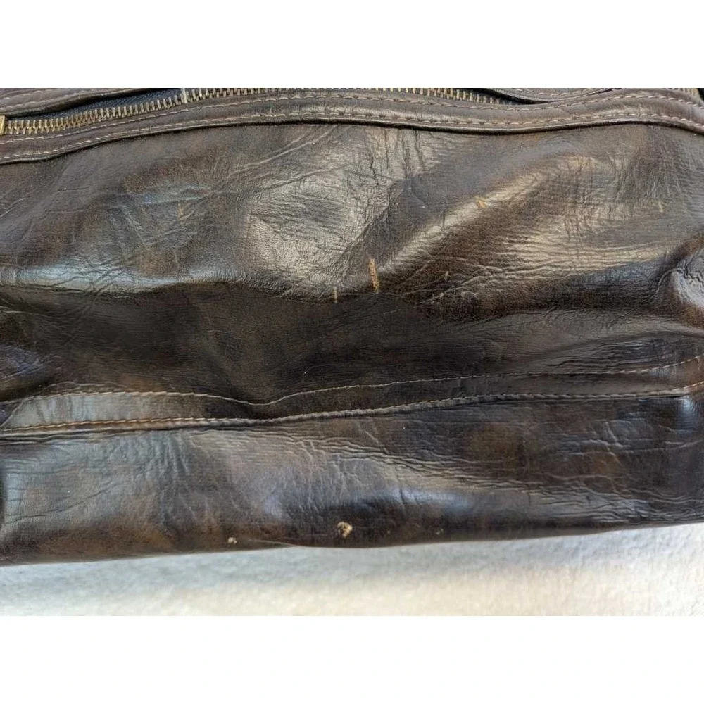 Abdalla of Atlanta Brown Faux Leather Satchel Duffle Weekender Travel Bag‎ Vtg